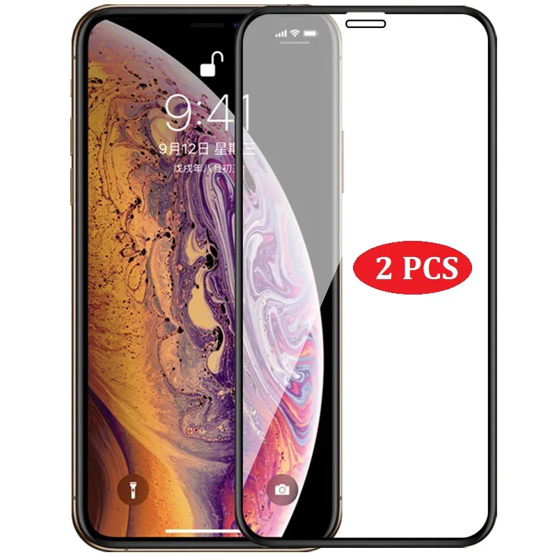 

2PCS Full Cover Glass on iPhone X XS XR 11 Pro Max Tempered Glass For iPhone 7 8 6 6s Plus 12 Pro Mini Screen Protector