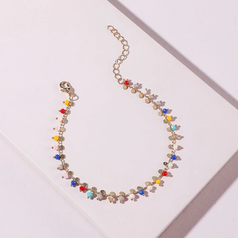 

New Arrival Summer Luxurious Colorful Rainbow Glass Crystal Anklet For Women