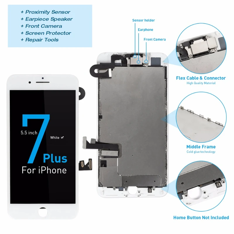 Высококачественный для Apple iPhone 7 Plus ЖК дисплей сенсорный экран + Передняя камера