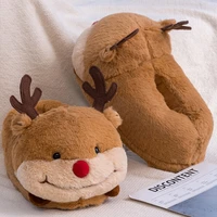 christmas deer girls cartoon indoor slippers winter 2022 warm women home fur shoes fashion cotton shoes for ladies slippers