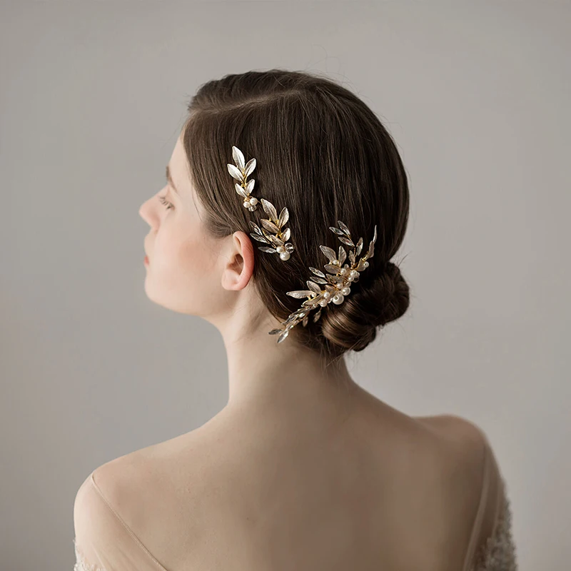 FORSEVEN-conjunto de accesorios para el cabello para mujer, horquillas de diamantes dorados, estilo Retro chino, clásico, para boda
