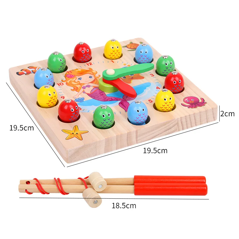 

Children's wooden educational toys outdoor baby educational magnetic digital clock two-in-one magnetic small animal fishing toy