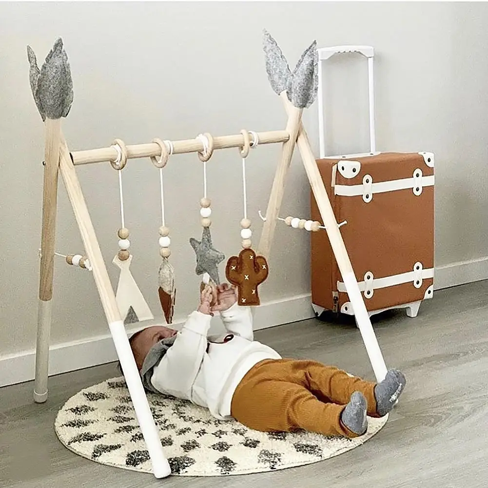 

Style Baby Gym Play Nursery Sensory Ring-pull Toy Wooden Frame Infant Room Toddler Clothes Rack Gift Kids Room 0-3M