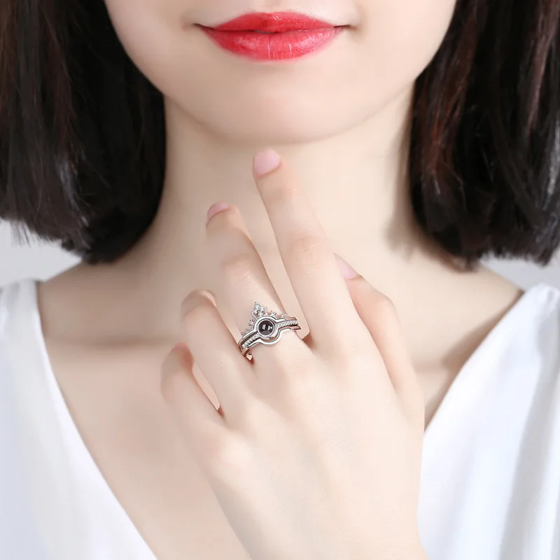 Кольцо с проекцией я люблю тебя розовое золото и серебро 100 языков воспоминания о