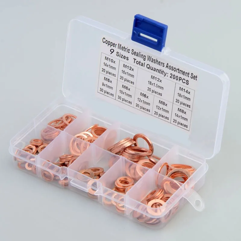 Медное уплотнение/уплотнение плоская шайба набор медных шайб 200 шт. |