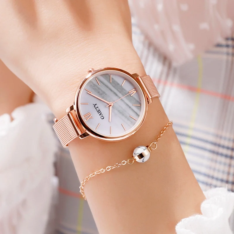 White Bracelet Set Производства марки gaiety люксовый цвета розового золота браслет часы представительского класса для Для женщин модные малахитовый зеленый циферблат сетки Сталь ремешок для девочек часы - Цвет: White Bracelet Set