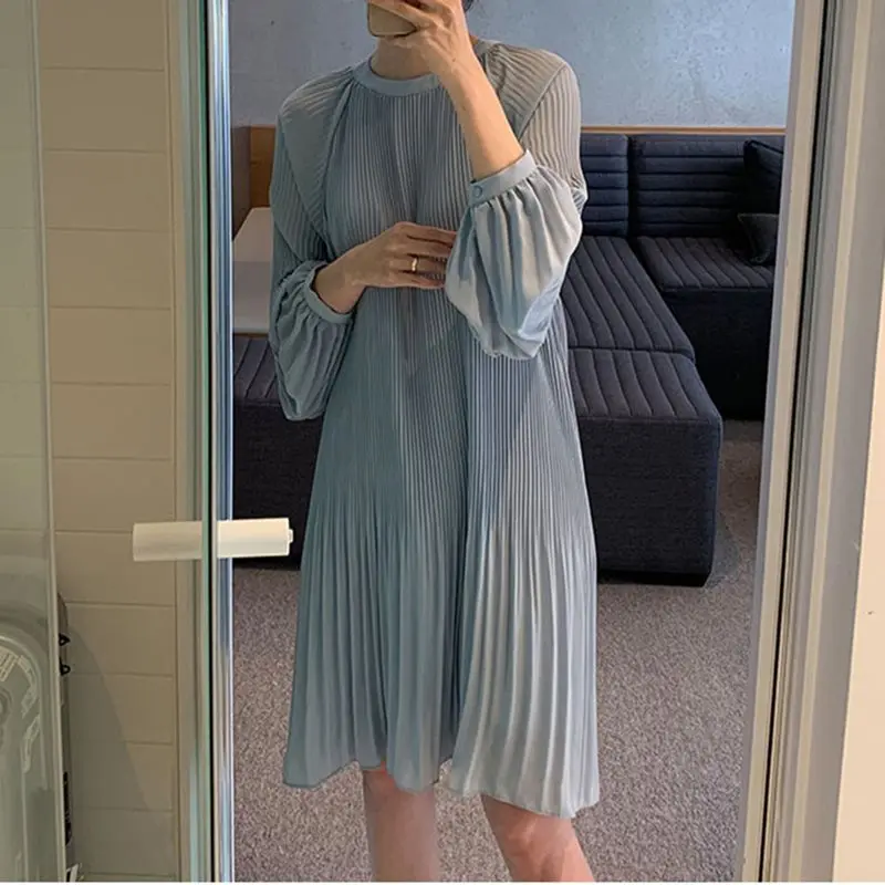 Корейский стиль модное женское свободное Плиссированное Платье весна 2020 с