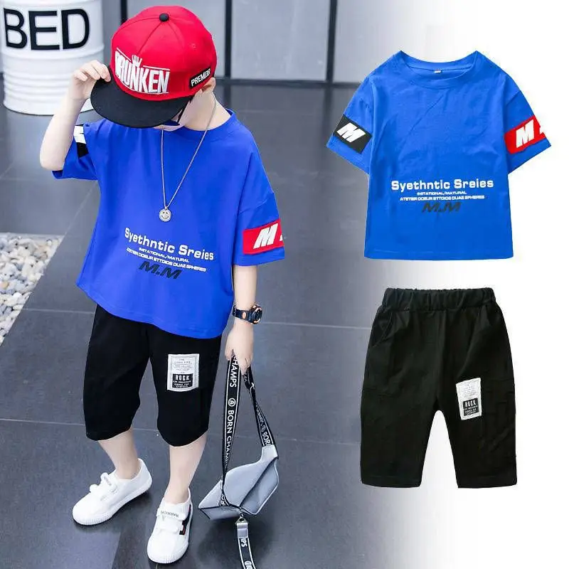 New Boys Summer Clothing Children T-shirt Short Sleeve +Pants Set 2 pieces Set Kids Baby Boys Clothes 6 7  8 9 10 11 12 Years