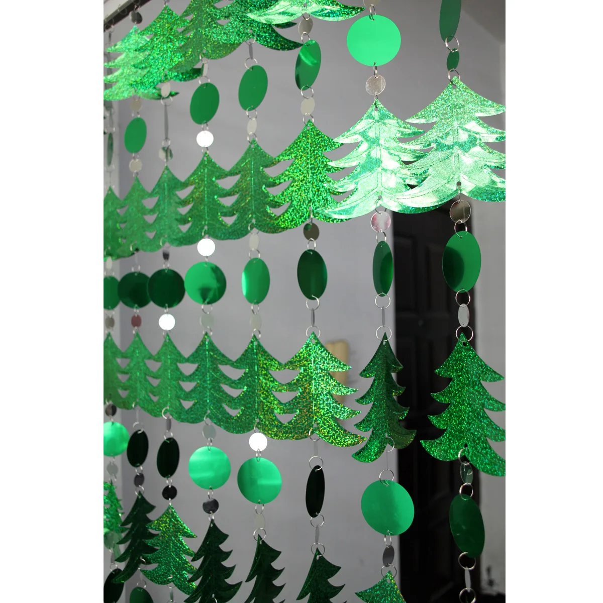 Рождественское Новогоднее украшение зеленая елка снежинка занавески с