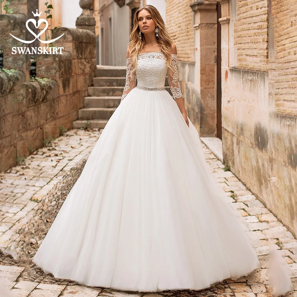 Элегантное кружевное свадебное платье трапециевидной формы юбка пачка модная