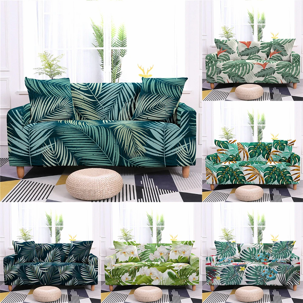 

Эластичный чехол для дивана с тропическими листьями, эластичный чехол для дивана, защитный чехол для мебели в гостиной, на 1/2/3/4 места