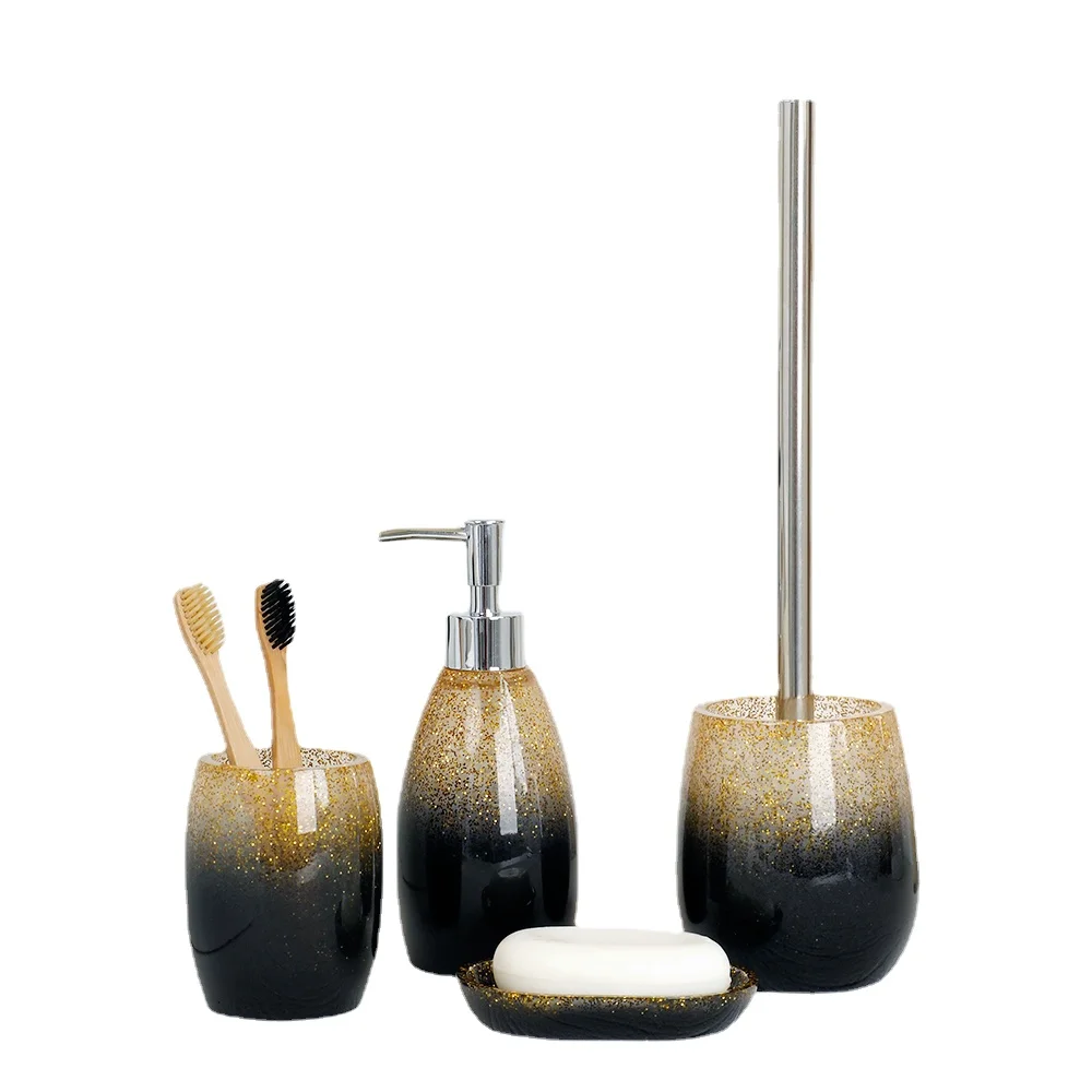 Набор аксессуаров для ванной комнаты с золотыми блестками диспенсер мыла и