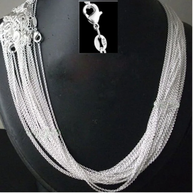 Wholesale Price 5pcs/Lot 18''45cm Simple Fashion 925 Silver 1mm Basic Chain Necklaces Women Jewelry