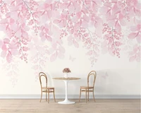 custom wallpaper cherry tree pink flowers butterfly mural home decoration rainforest plant leaf painting background 3d wallpaper