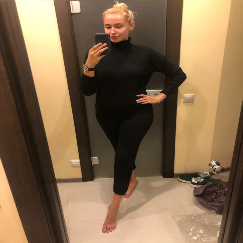 

spring and autumn knitted tracksuit turtlenecks women tracksuit clothing 2 piece set knitted trousers women trousers suit