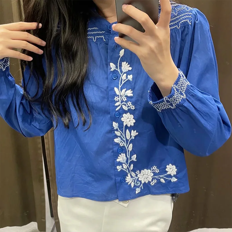 

Za Women 2021 Fashion Stripes Cute Loose Linen Blouses Vintage Long Sleeve Button-up Female Shirts Chic Tops