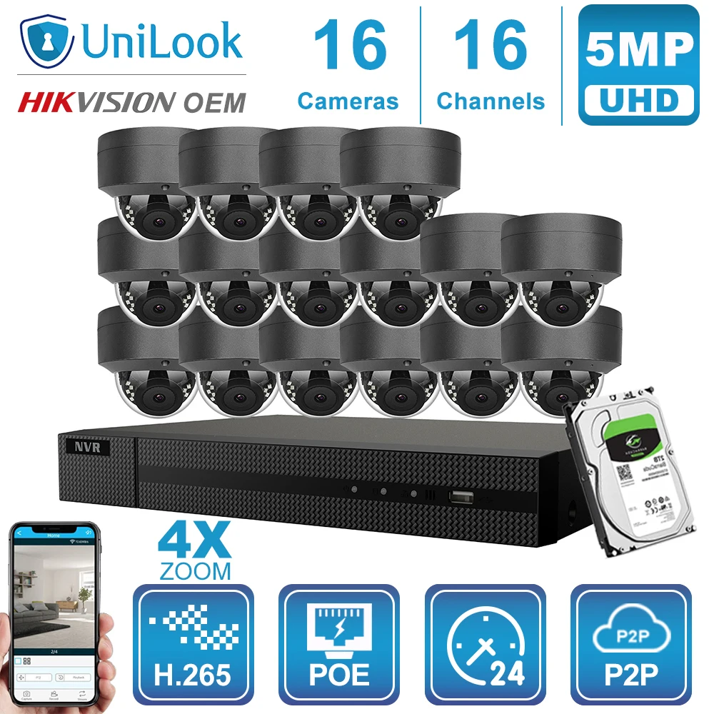 Hikvision OEM 16CH 4 к NVR 5MP 4X оптический POE IP купольная IP камера Камера 8/10/12/16 шт. H.265 ONVIF безопасности Открытый CCTV NVR Наборы с HDD - Color: 16 Pics cams kit