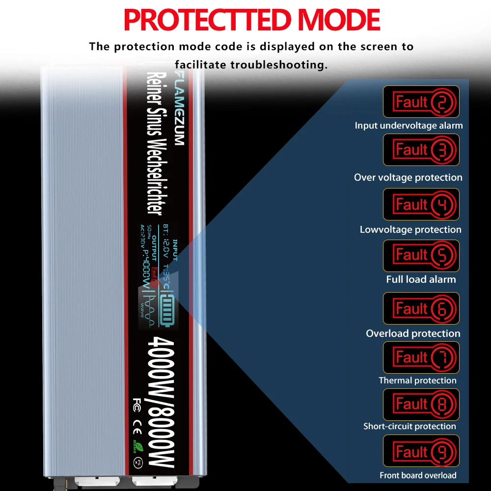 Чистая синусоида Инвертор 8000W 7000W 5000W 4000W 3000W 2400W 2000W DC12V/24V/48V к переменному току 120V 220V