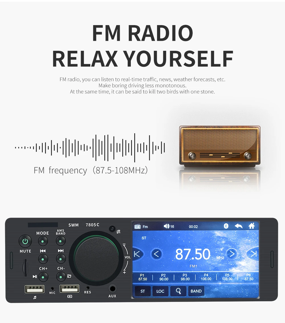 Автомагнитола 1 Din мультимедийный плеер mp5 с сенсорным экраном Bluetooth USB SD Aux FM