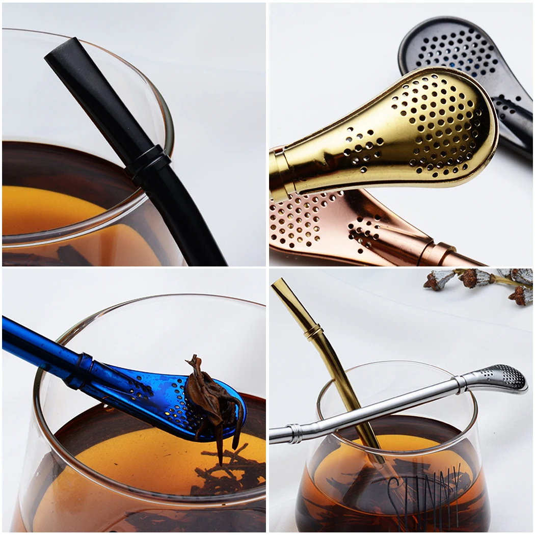 

6PCS Metal Spoon Straw Stainless Steel Tea Filter Spoon Straw Bombilla Straw Reusable Tea Tools Washable Bar Accessories