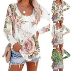 Женские футболки с цветочным принтом, повседневные футболки с длинным рукавом, женские свободные футболки больших размеров с круглым вырезом, топы, женские футболки