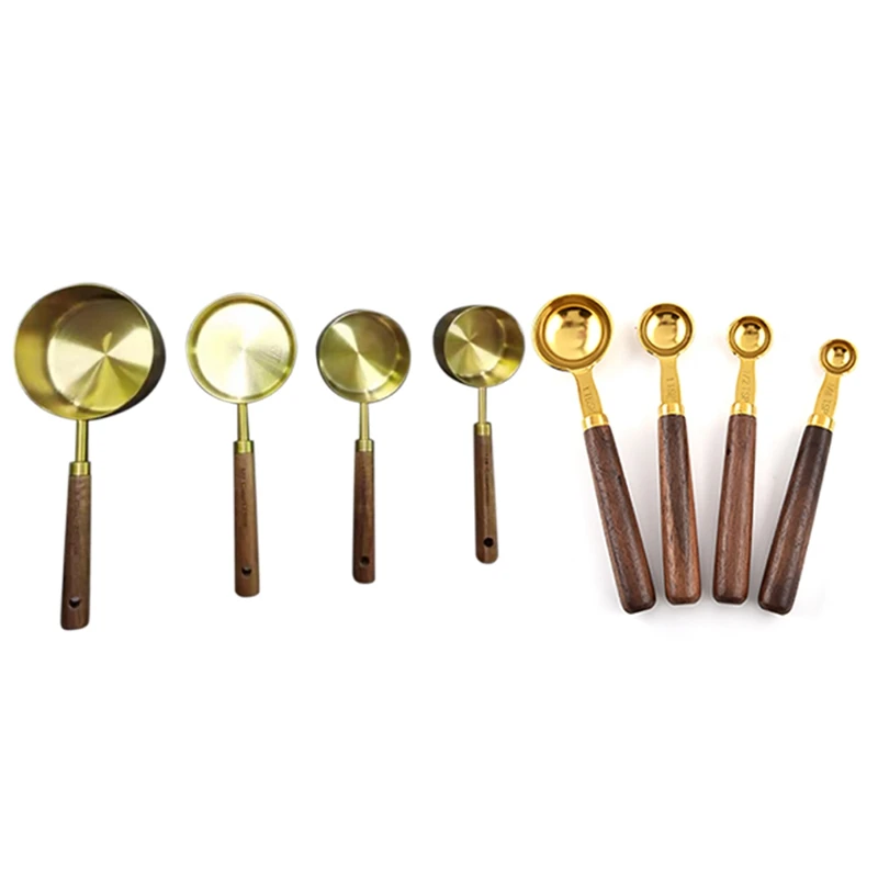 

Measuring Cups Spoons Set Wood Handle Stainless Steel Metal Measuring Spoon Baking Kit Kitchen Measuring Tool