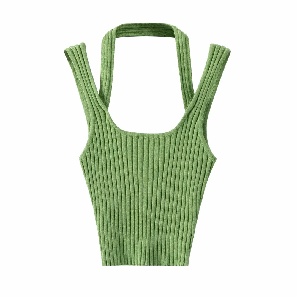 

2021 Retro Sexy Tank Top Women Korean Fashion Knit Tops Summer Halter Neck Tops Solid Corset Black White Tops Ribbed Slim Vest