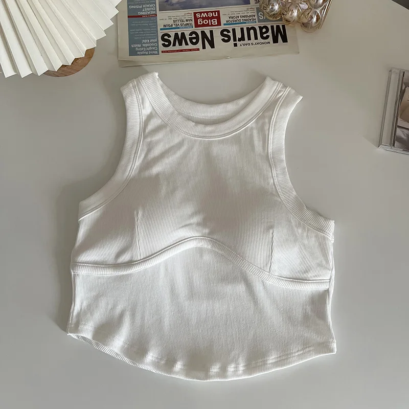 

2022 Spring New Fashion Womens Tank Tops White Basic Ribbed Casual Camisole Female Sleeveless Slim O Neck Short Cropped Feminino