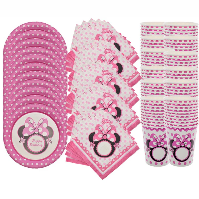 60 шт. розового цвета с Минни Маус бумажную тарелку салфетки для стаканчиков