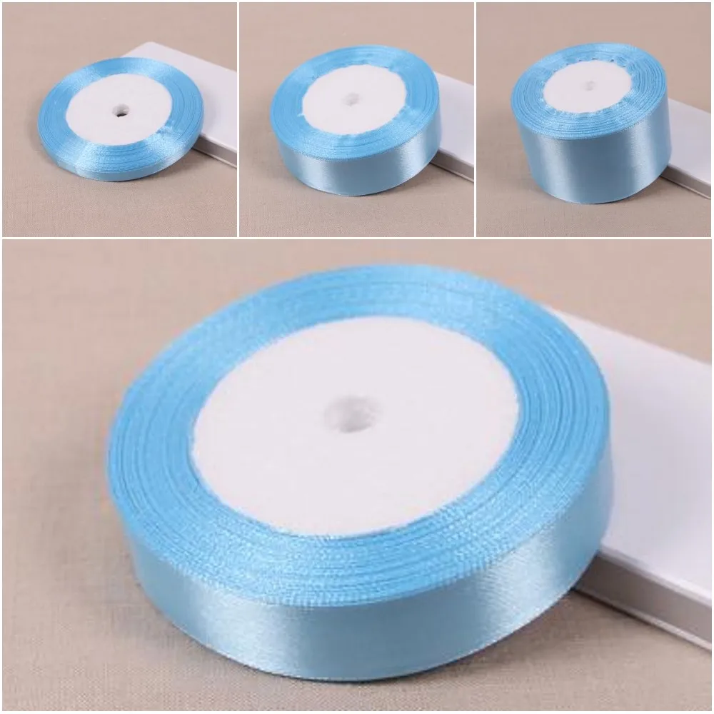 25 ярдов/рулон светильник синий Цвет лента из атласной ткани рождественскую