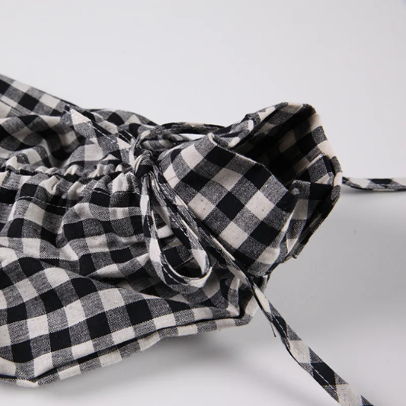 

Retro Peter Pan Collar Plaid Shirt Spring New Pleated Puff Sleeve Women Blouse Simple Korean Chic All Match Blusas Mujer De Moda