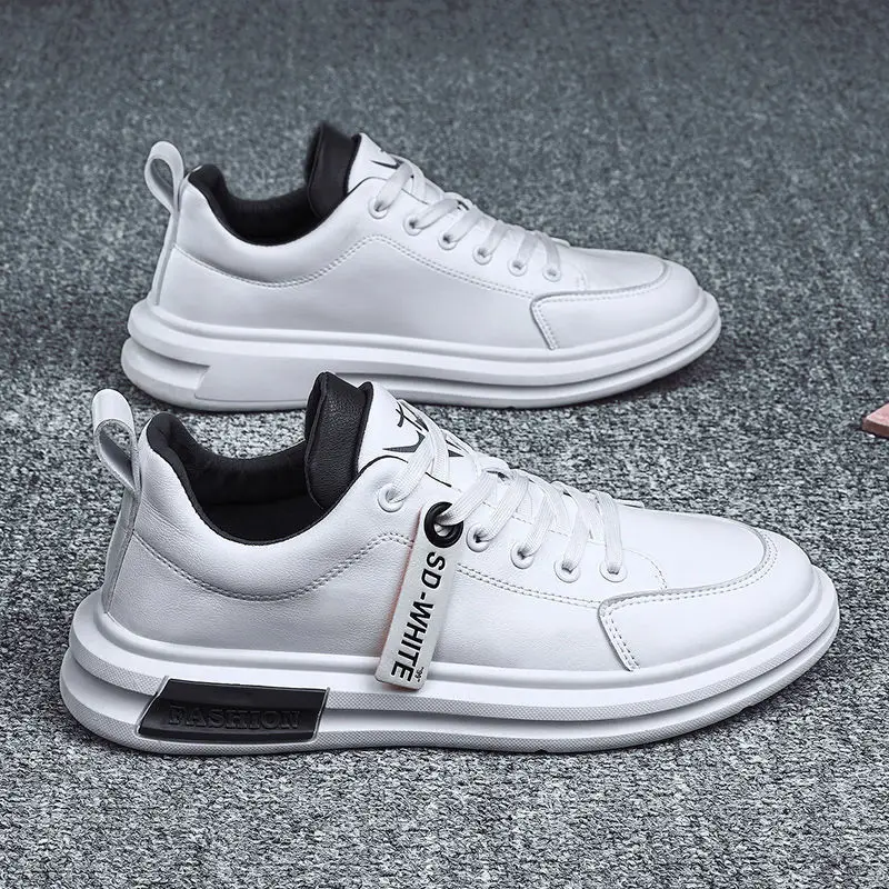 

Men's Leather Casual Shoes White Shoes 2020 Spring New Fashion Trend Sneakers Man Breathable Non-slip High Quality Walking Shoes