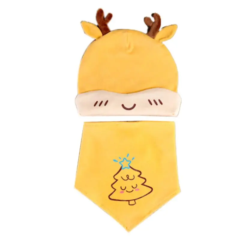

Шапочка с треугольным шарфом и капюшоном для новорожденных, комплект из 2 предметов, милый эластичный хлопковый головной убор с оленем и рог...