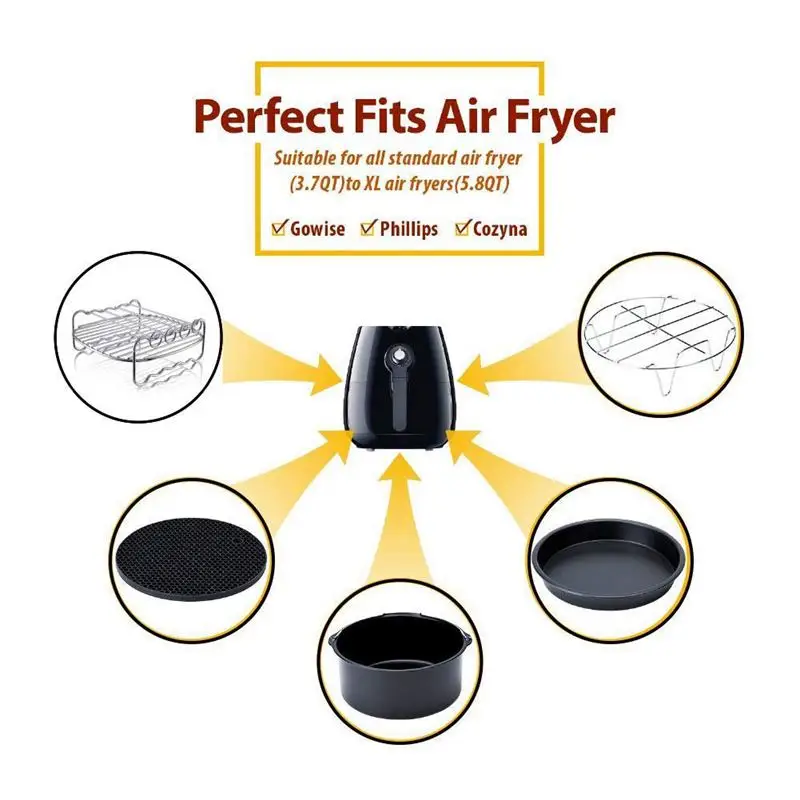 

Air Fryer Accessories Deep Fryer Universal, Cake Barrel, Pizza Pan,Mat, Skewer Rack, holder Fit all 5.3Qt - 5.8Qt(XL)