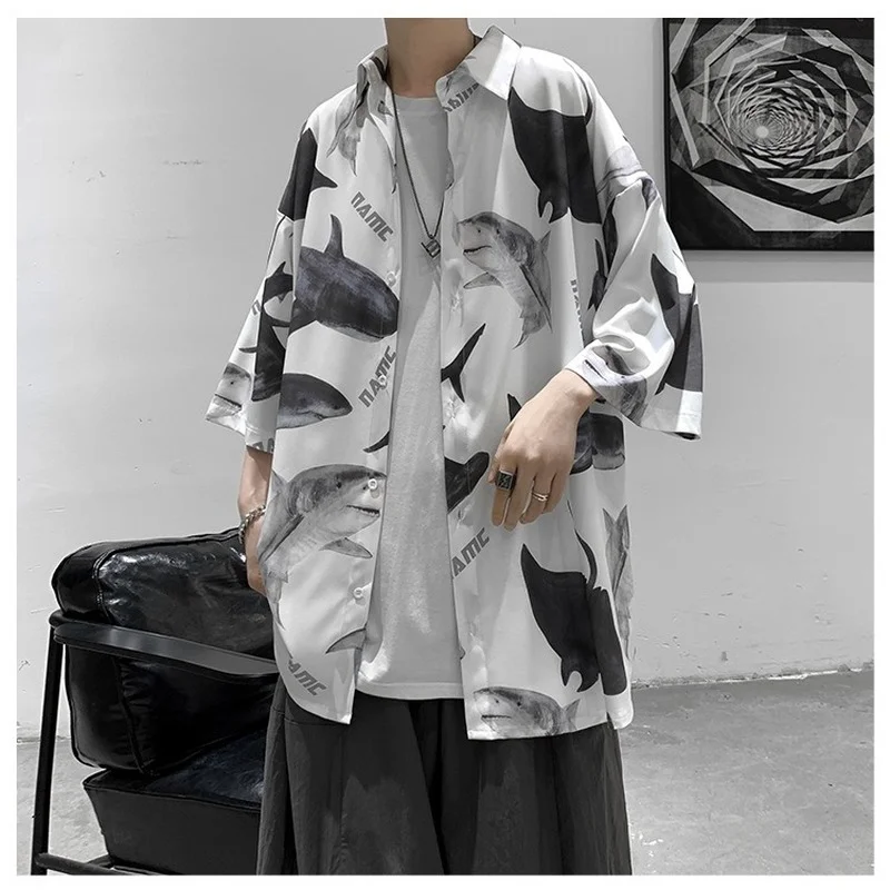

High-quality Short-sleeved Shirt Men's Summer Tide Brand Loose Top Hong Kong Style Japanese Handsome Shirt