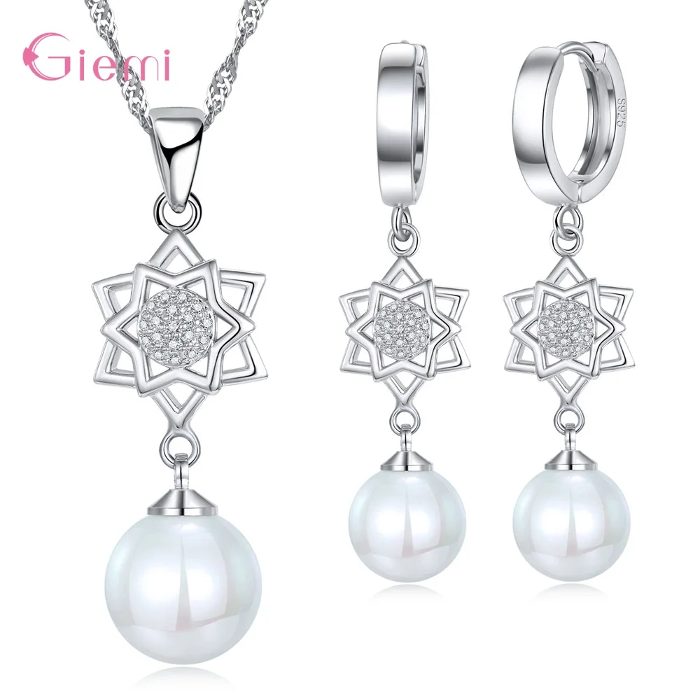 

Geometric 925 Sterling Silver Hexagram Earring Necklace Jewelry Sets for Women Girl Fashion Trendy Pearl Cubic Zircon Ornament