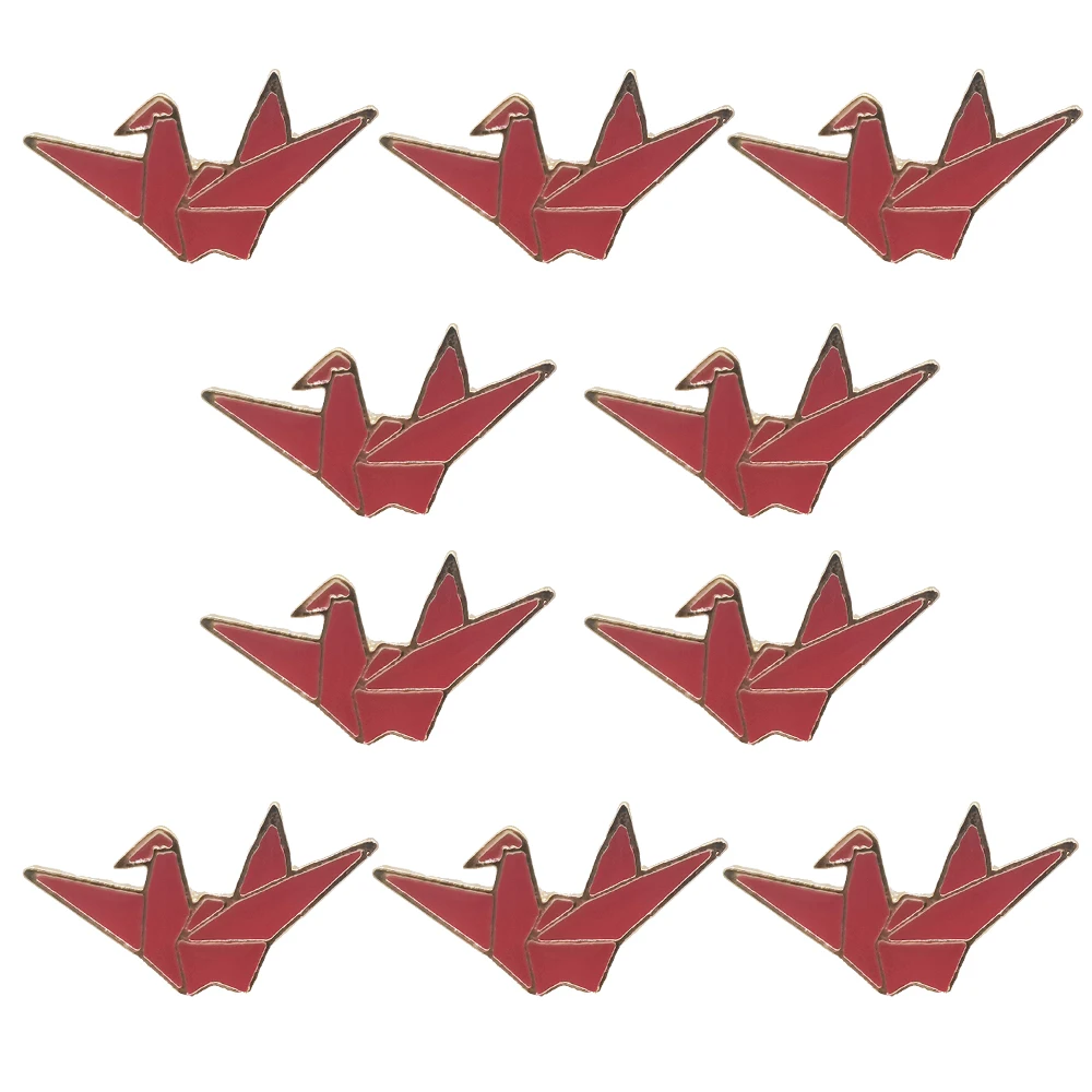 

10pcs Red Paper Crane Brooches Enamel Pins Lapel Pins Backpack School Bag Metal Clothes Badges Jewelry For Women