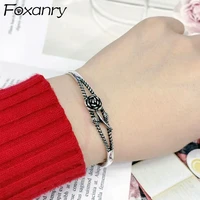 foxanry 925 stamp bracelet for women new trendy vintage unique design rose party jewelry gifts thai silver accessories