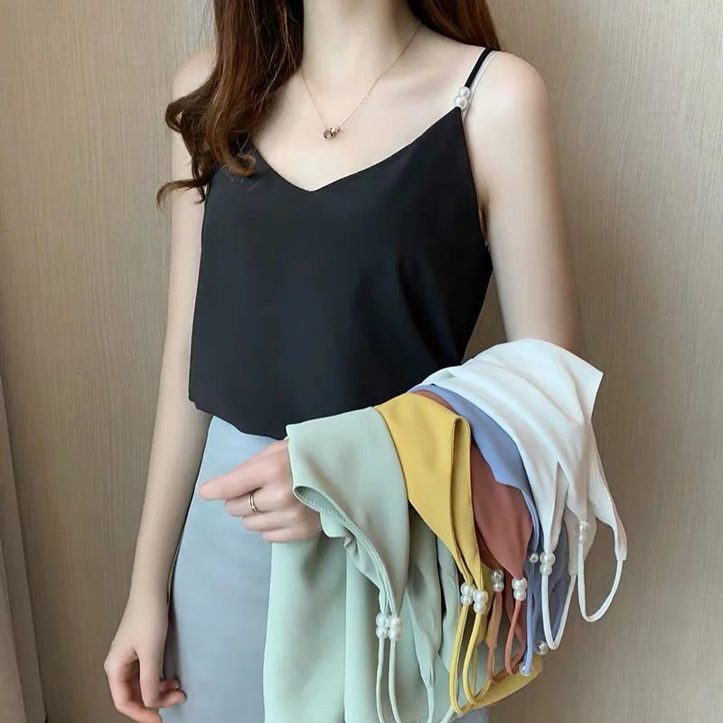 

DASSWEI Summer Chiffon Women's Camisole Sexy Vest V-Neck sleeveless Tops Candy Color Solid Office Lady Tanks Basic Camis Femme