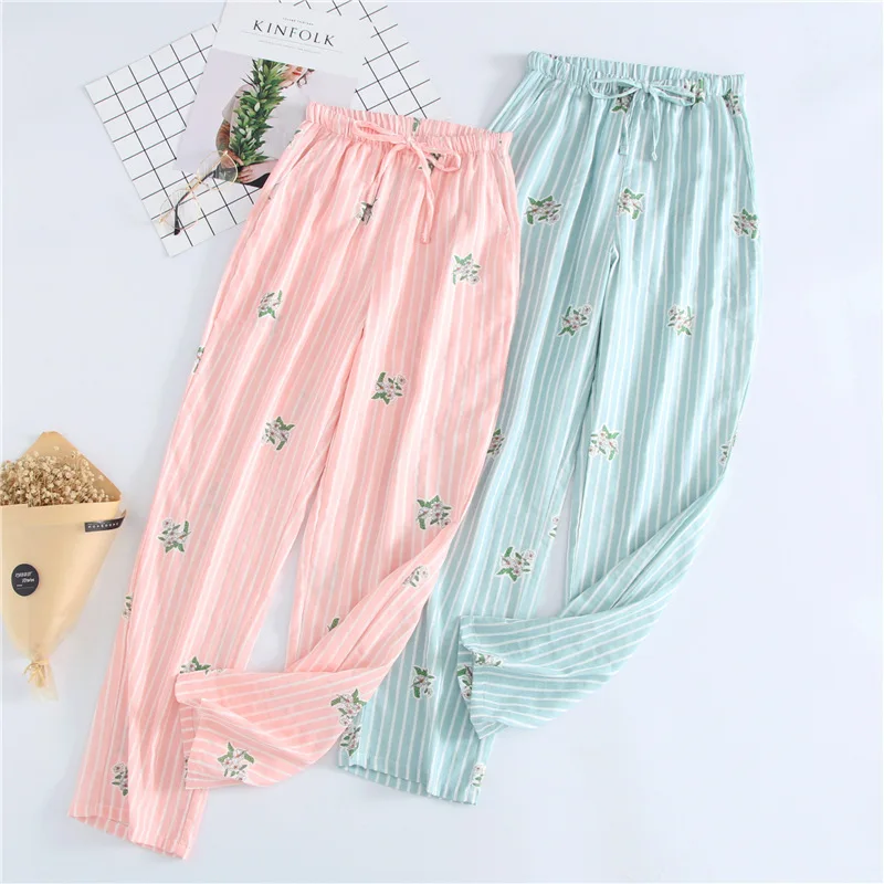 Женские штаны для сна 100% хлопок марля цветочный принт различные стили Мягкие