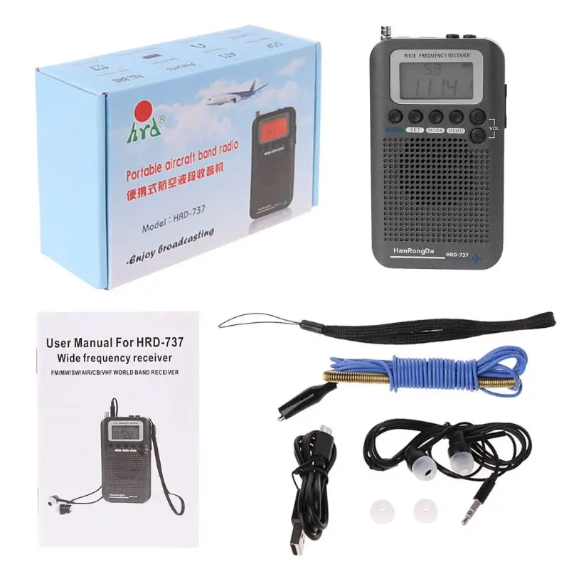 HRD 737 цифровой ЖК дисплей Полнодиапазонный радио портативный FM/AM/SW/CB/Air/VHF World Band