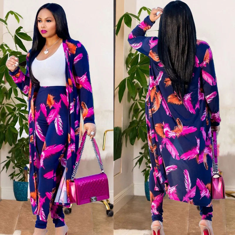 Женский комплект из 2 предметов длинный кардиган кимоно и облегающие штаны