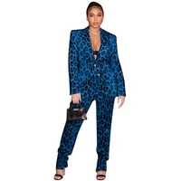 leopard print long sleeved suit suit 2022 winter new fashion casual womens single breasted slim suit trousers two piece set