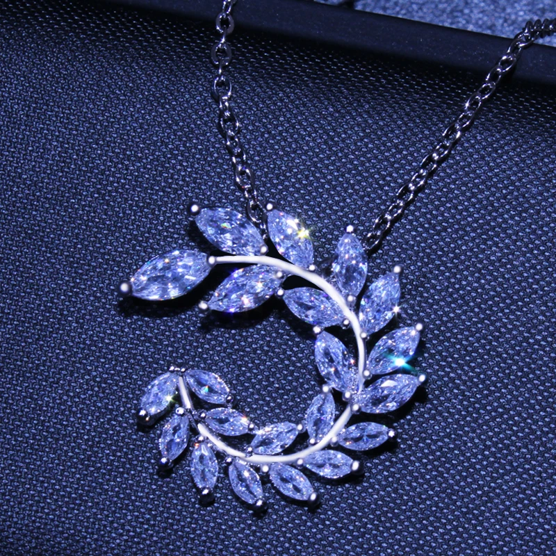 Посеребренные Цепочки и ожерелья Jewelry Для женщин Свадебная мода Оливковая ветвь CZ Кристалл Камень циркон кулон Цепочки и ожерелья подарок на день матери