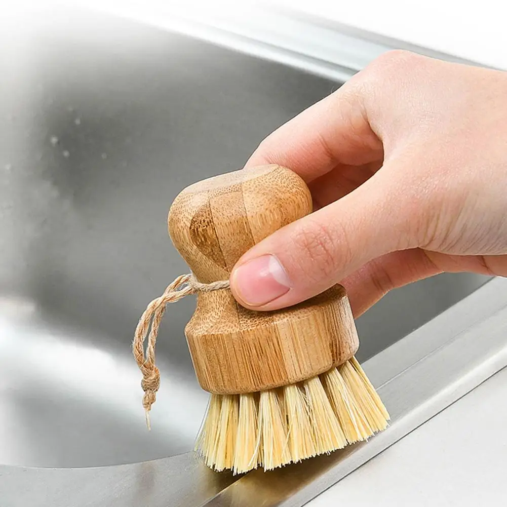 

Palm Pot Brush Bamboo Round Mini Scrub Brush Natural Scrub Brush Wet Cleaning Scrubber for Wash Dishes Pots Pans and Vegetables