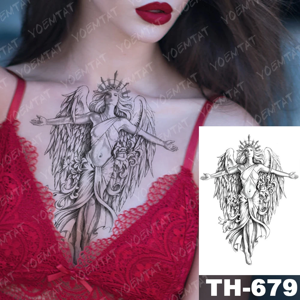 

Anime Tattoos Temporary Fake Tattoo Anime Sticker Tokyo Woman Tattoo Athena Goddess Angel Wings Chest Shoulder Back Waterproof