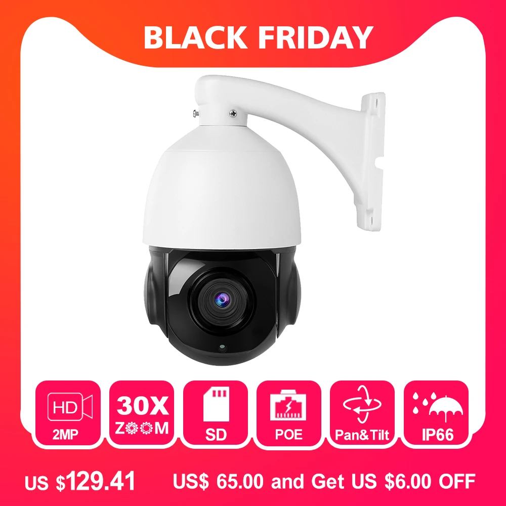 Anpviz 1080P POE PTZ IP купольная камера Открытый ONVIF 30X зум Водонепроницаемая скоростная купольная камера 2MP, HIKVISION