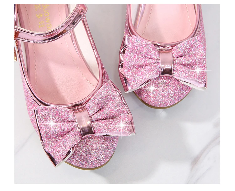 Girls Princess Shoes Butterfly Knot High-Heel Shiny Crystal Shoes Kids Leather Shoes Children's Single Shoes Birthday Present comfortable sandals child