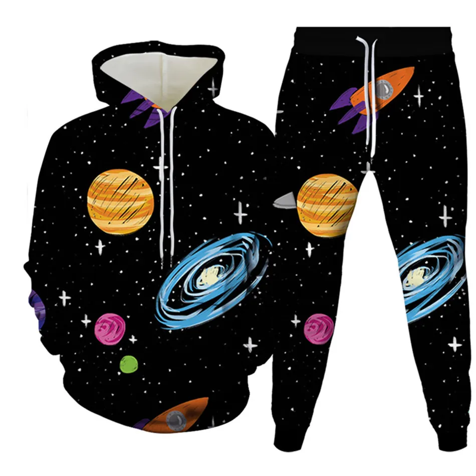 

Autumn Men Tracksuit Set 3D Universe Galaxy Planet Astronaut Print 2Pcs Sweatshirts+Sweatpants Fashion Women Clothing Size S-6XL