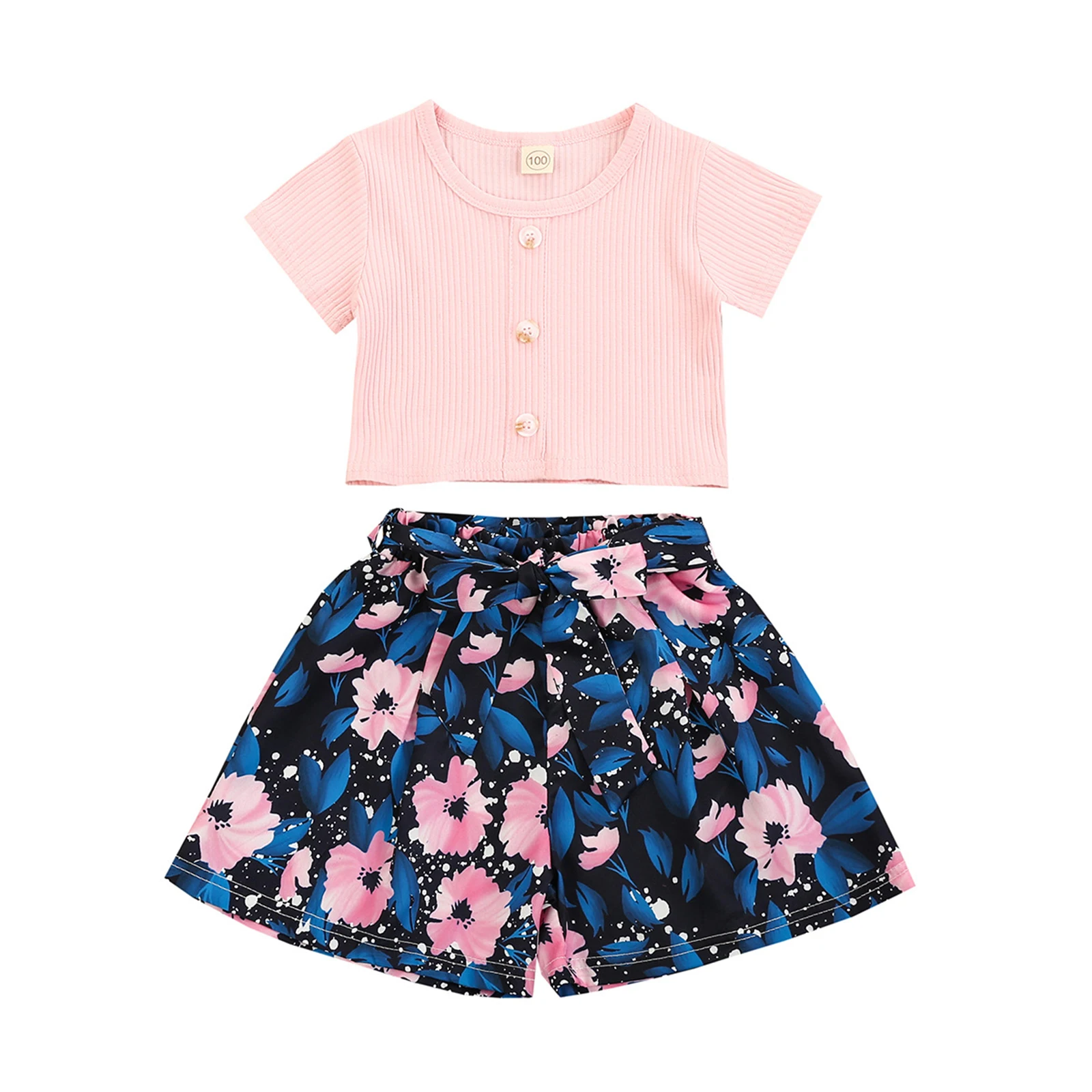 

Комплект из двух предметов для маленьких девочек одежда новое поступление однотонные Цвет футболка с короткими рукавами и пуговицами для д...